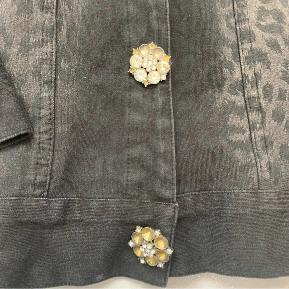 Quacker Factory Jacket XL Black Leopard Animal Print Sparkle Buttons Stretch - Picture 7 of 15